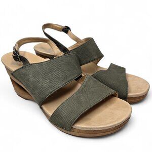 Dansko Tamia Textured Strap Wedge Sandals Women's Open Window Wood Heels 7.5/8